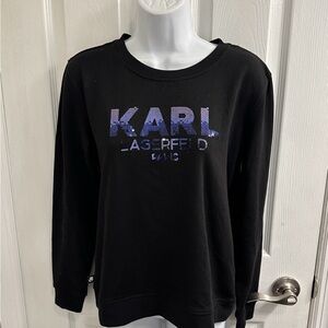 NWOT Karl Lagerfeld Paris Womens Black Pullover Sweatshirt Sequins XS Free Ship